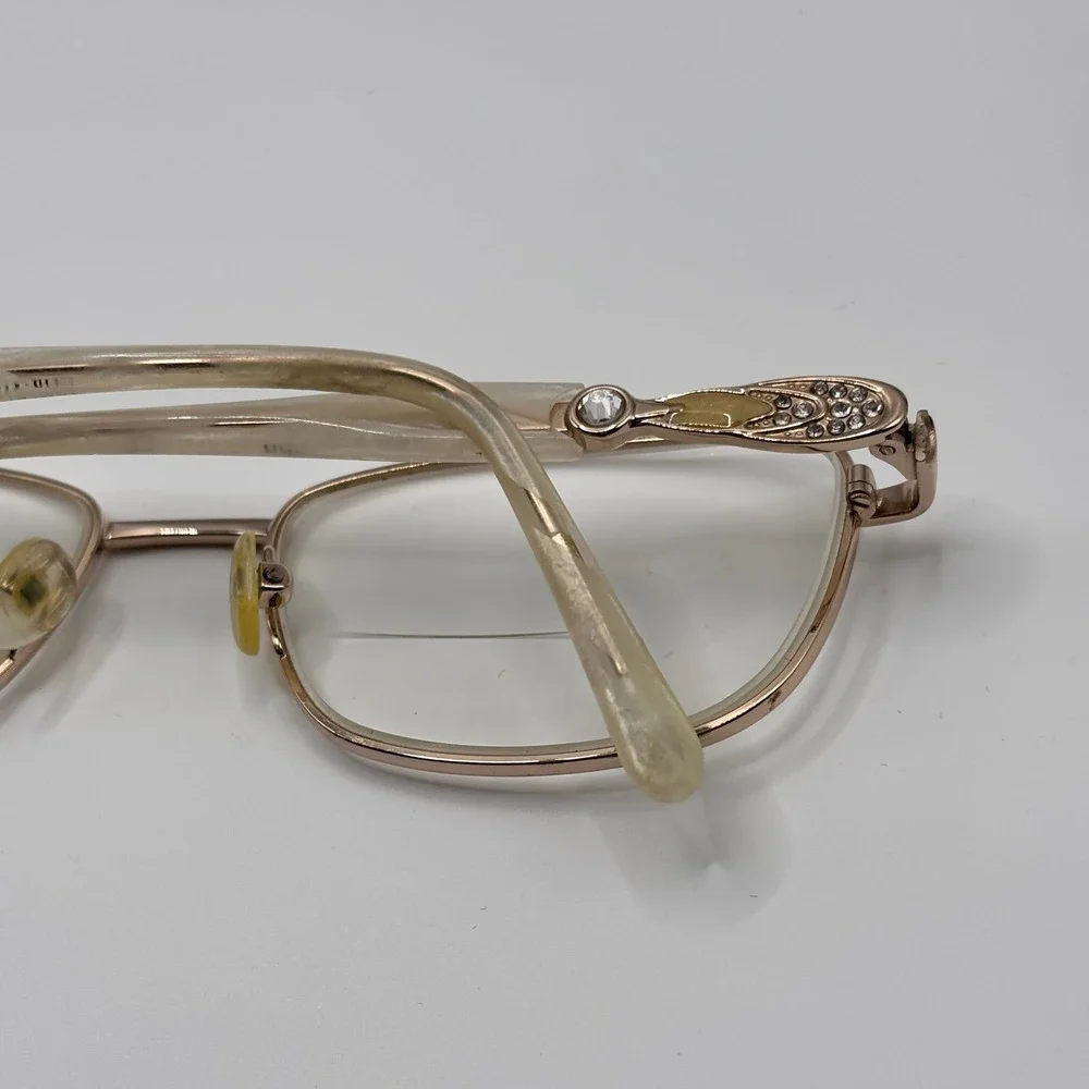 Vintage Librarian Eyeglasses Côte d'Azur‎ 53-17-135 Gold Metal Rhinestone Italy